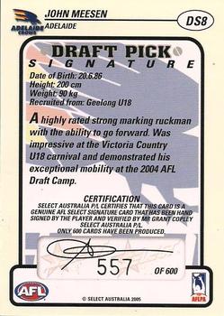 2005 Select Tradition AFL - Draft Pick Signatures #DS8 John Meesen Back